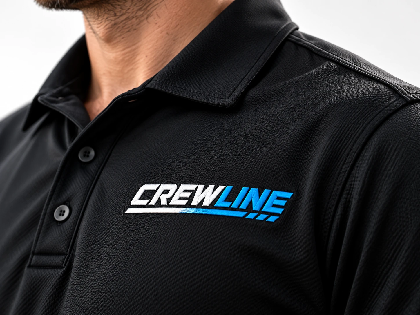 Crewline embroidery close-up