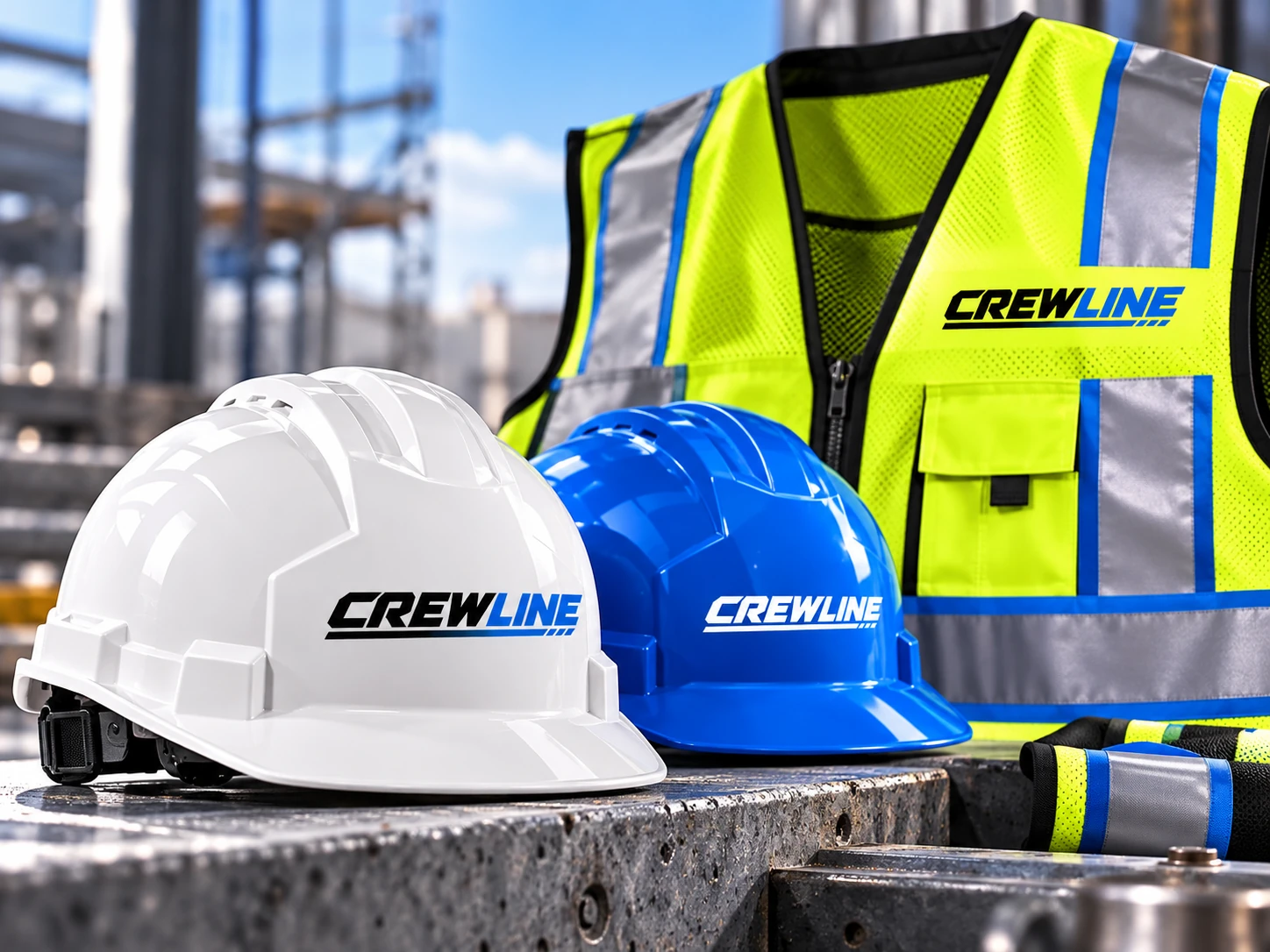 Crewline hard hats and safety vest